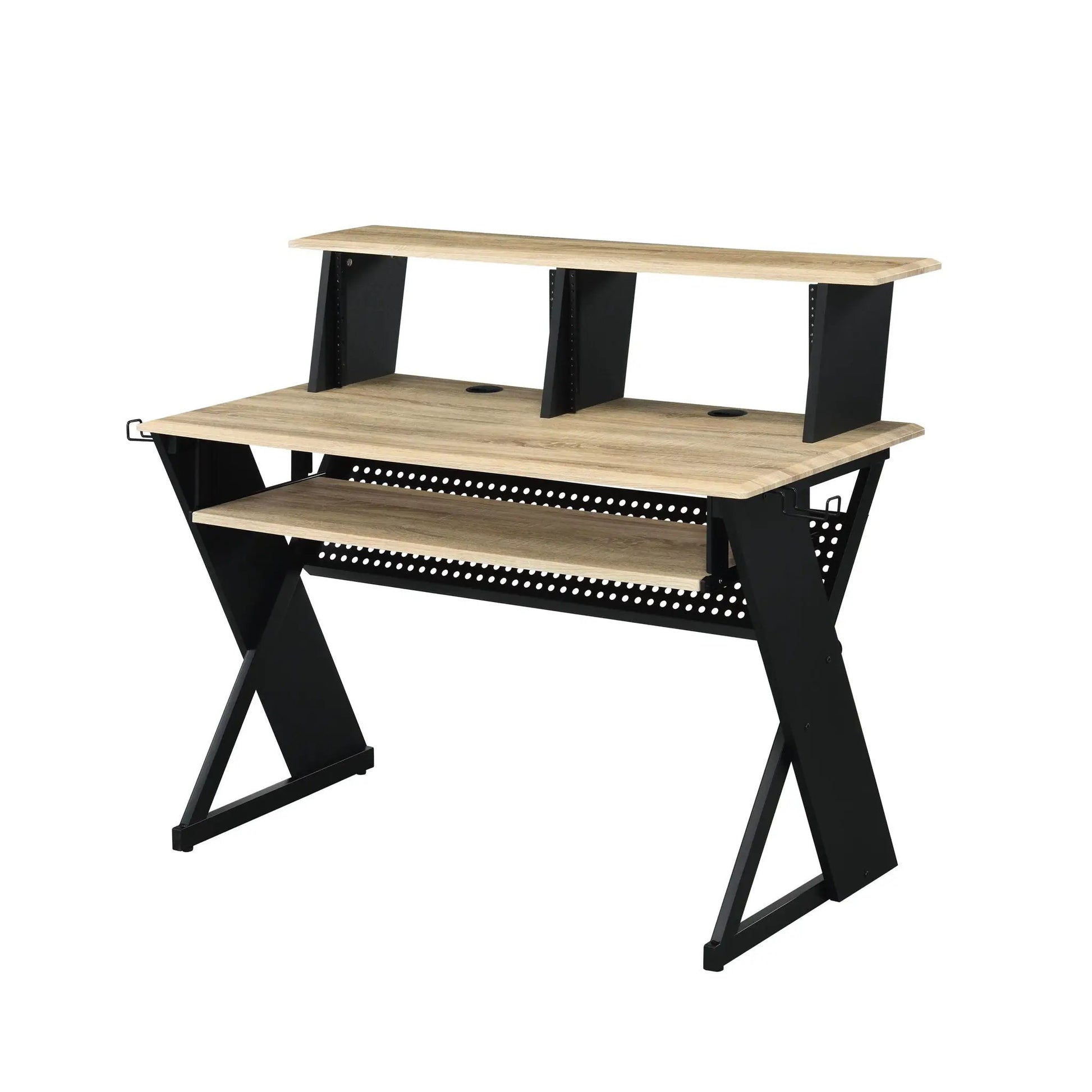 Eleazar Music Recording Studio Desk Natural Oak with black metal legs on Tampa Home & Garden Store