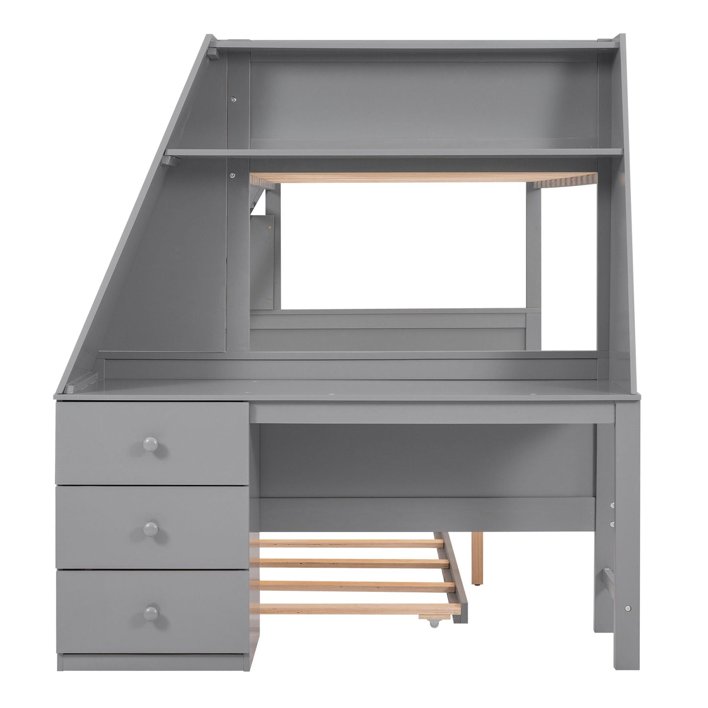 HouseOfZazla bunk bed with built-in desk, trundle, 3 drawer storage and shelf on Tampa Home & Garden Store