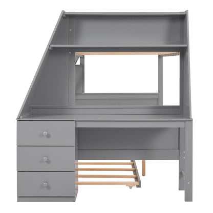 HouseOfZazla bunk bed with built-in desk, trundle, 3 drawer storage and shelf on Tampa Home & Garden Store