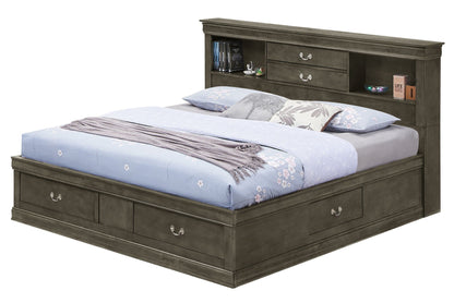 Traditional bookcase storage bed in dark espresso finish with built‑in shelves and drawers on Tampa Home & Garden Store