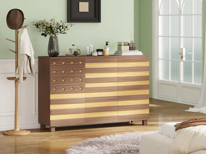 55-Inch hand-carved buffet sideboard in two-tone wood with stars by HouseOfZazla on Tampa Home & Garden Store