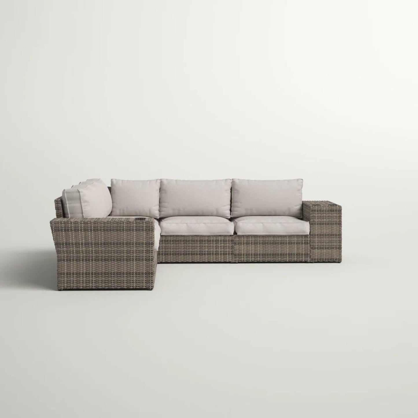 Wide Outdoor Wicker Sectional and Gray Cushions