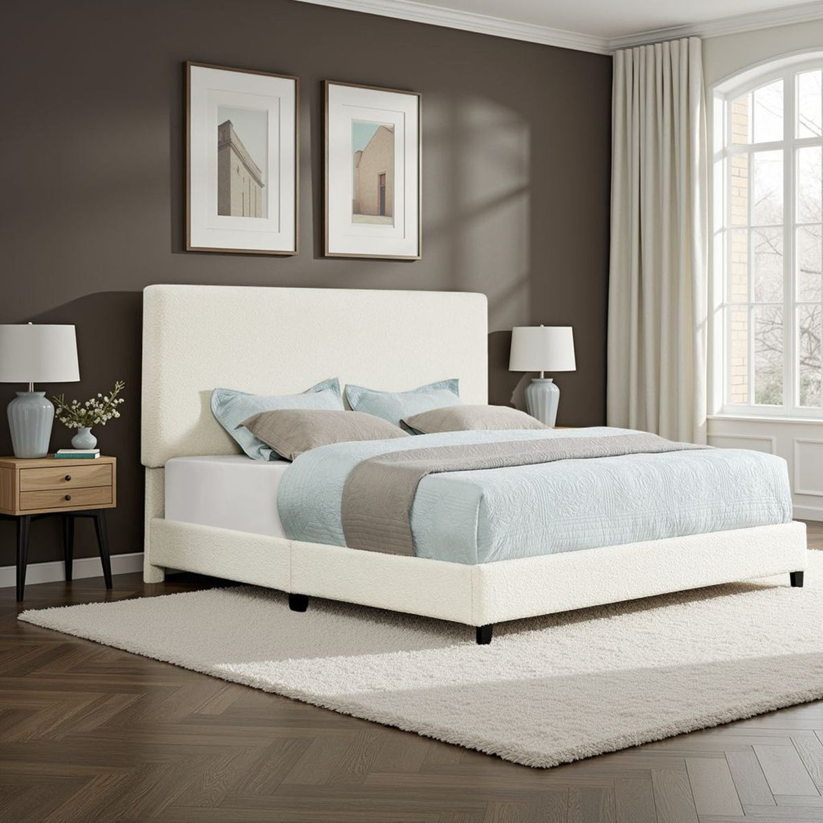 Platform Bed with Upholstered Headboard and Frame