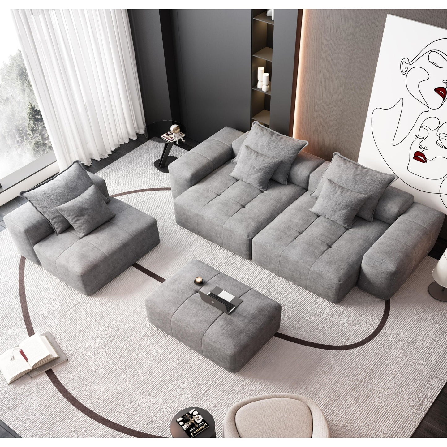 Modern Oversized DIY Modular Sectional Sofa with Pillows in gray fabric by HouseOfZazla on Tampa Home & Garden Store
