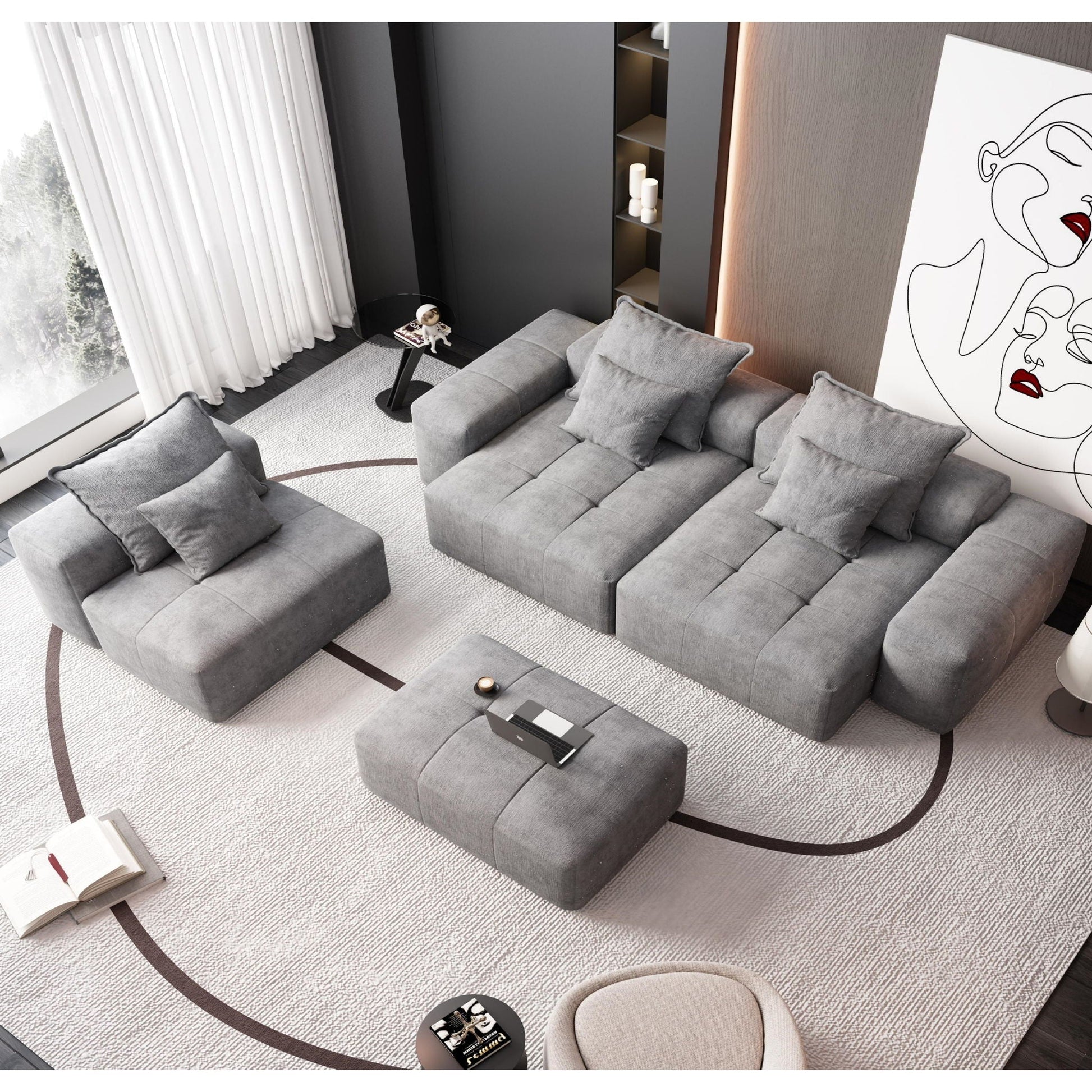 Modern Oversized DIY Modular Sectional Sofa with Pillows in gray fabric by HouseOfZazla on Tampa Home & Garden Store
