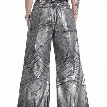 Design Dark Knight Wide-leg Pants metallic silver by FLIPSTYLEZLLC with armored paneling on Tampa Home & Garden Store