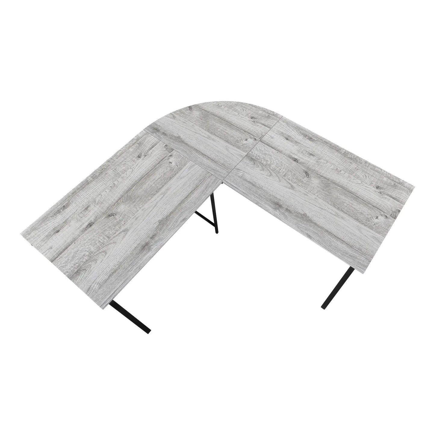 Two-piece L-shaped corner computer desk with light gray woodgrain laminate and black metal legs on Tampa Home & Garden Store