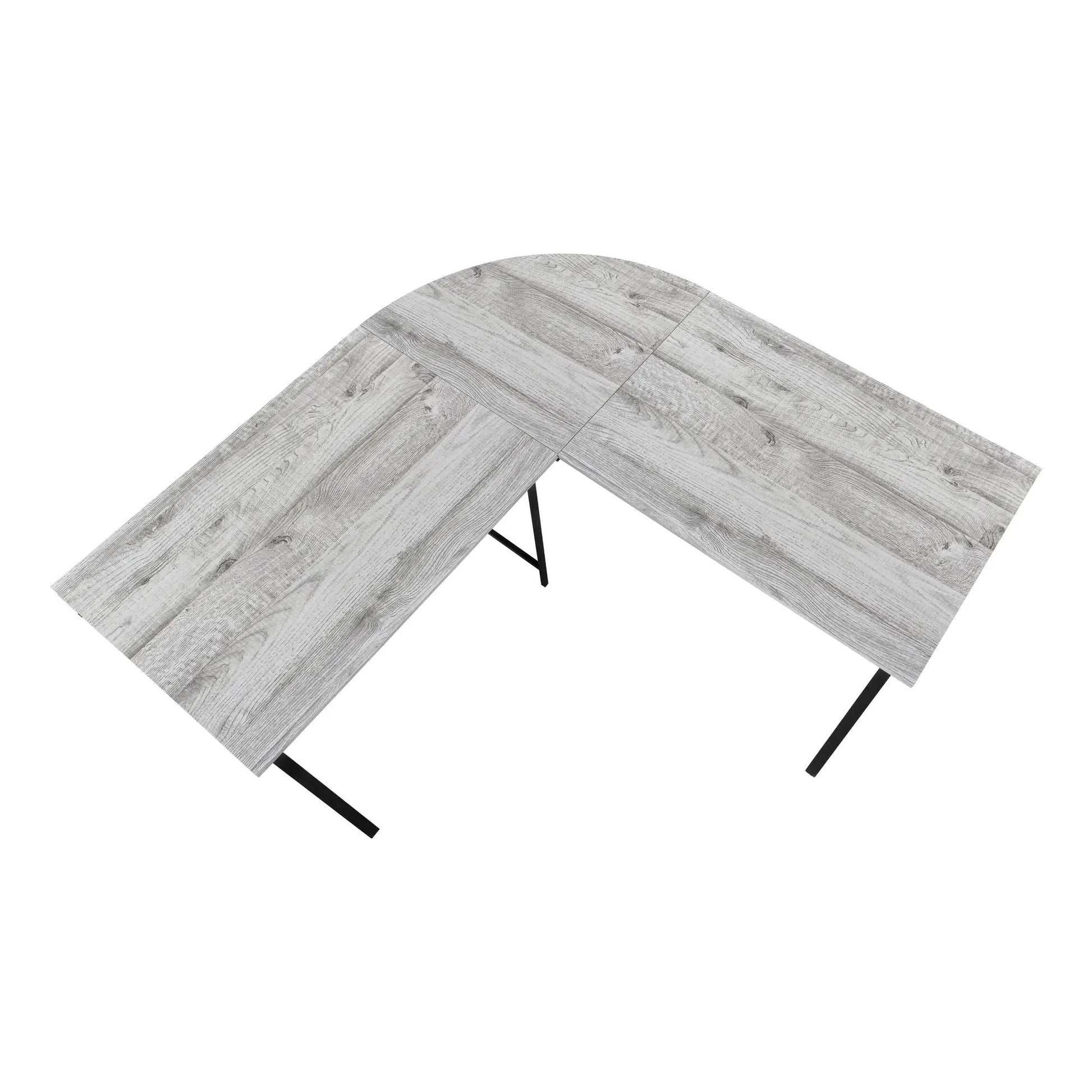 Two-piece L-shaped corner computer desk with light gray woodgrain laminate and black metal legs on Tampa Home & Garden Store