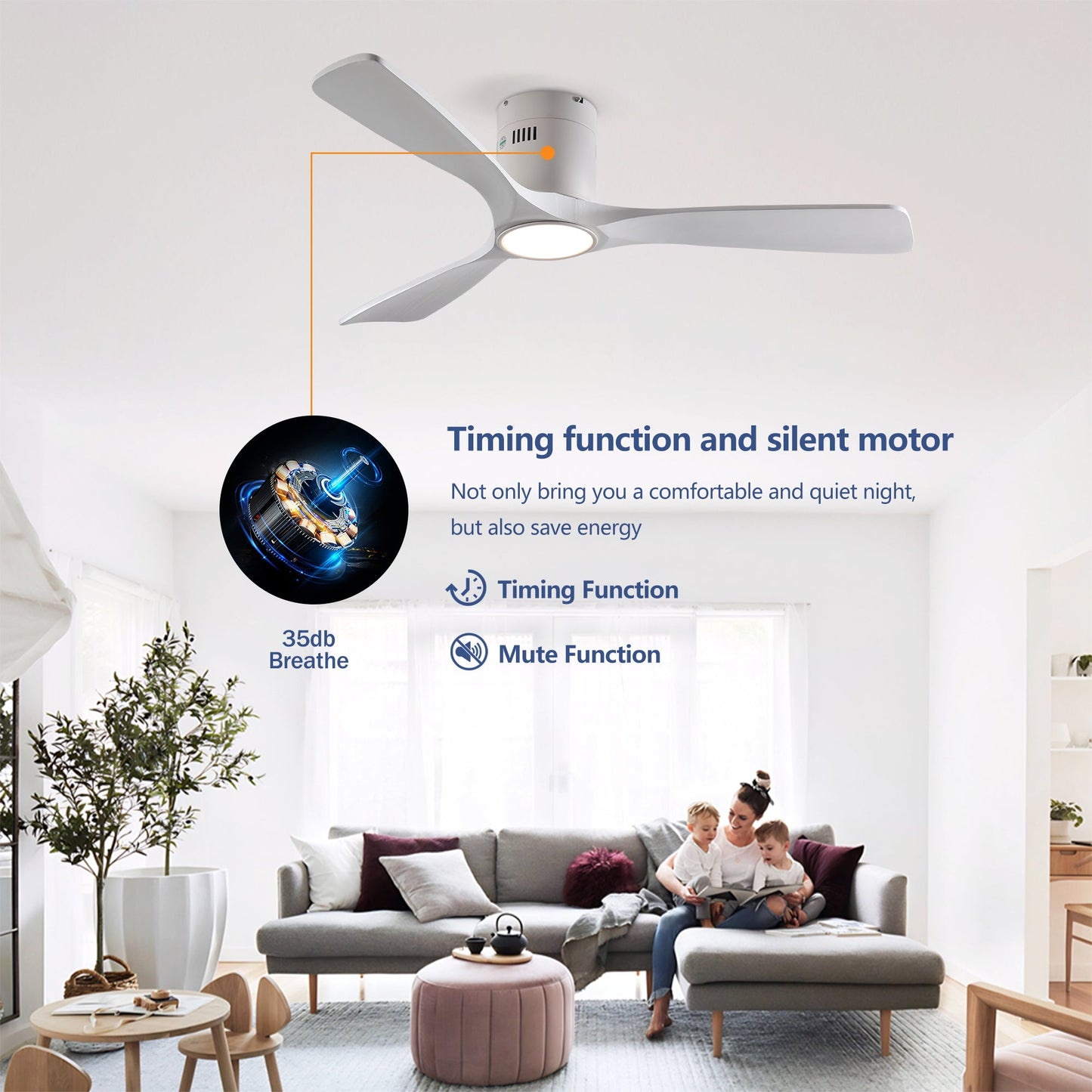 52 Inch solid wood ceiling fan with light kit, white three-blade design HouseOfZazla on Tampa Home & Garden Store