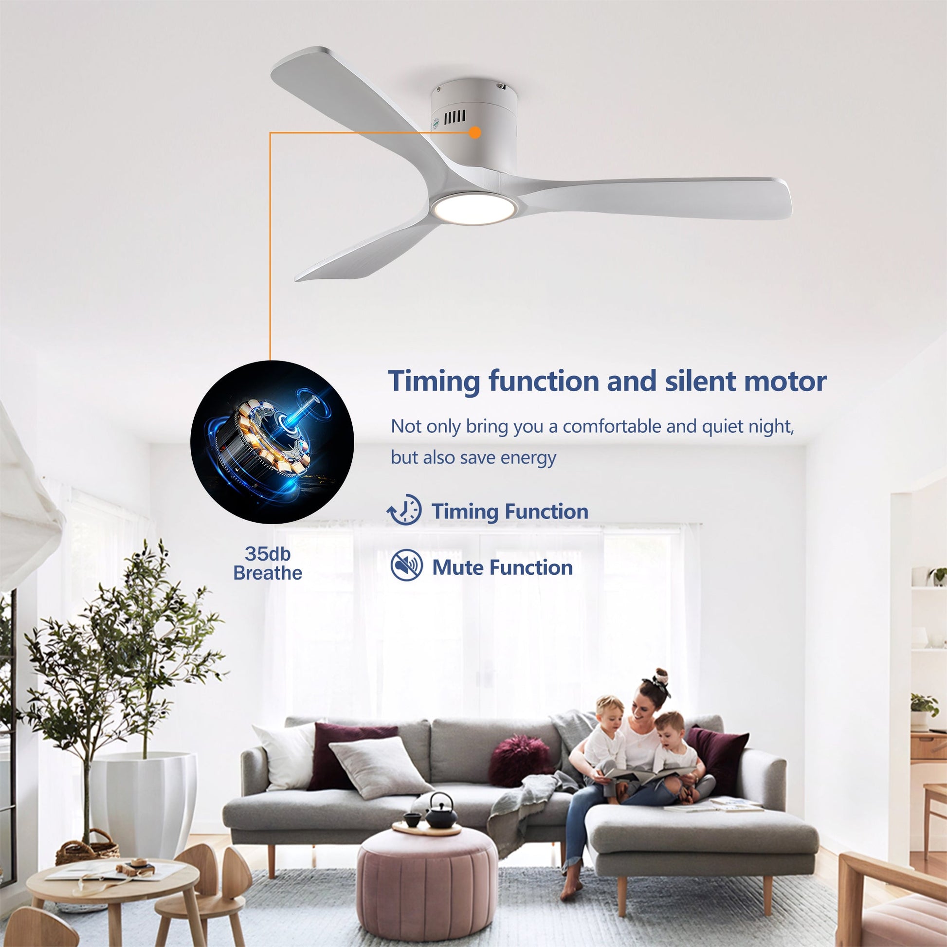 52 Inch solid wood ceiling fan with light kit, white three-blade design HouseOfZazla on Tampa Home & Garden Store
