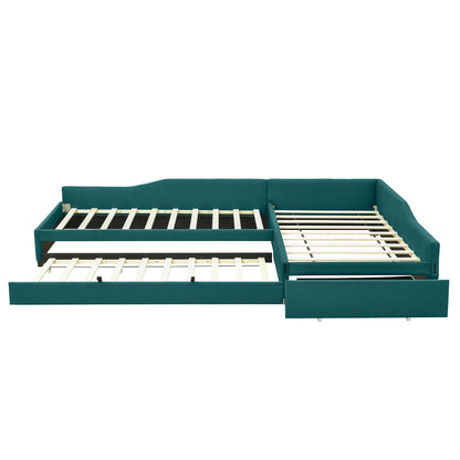 Upholstered double daybed with teal fabric, built-in trundle and drawer by HouseOfZazla on Tampa Home & Garden Store