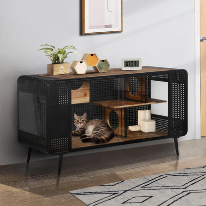 Modern Spacious Cat House Black Brown HouseOfZazla with metal frame and hex shelves on Tampa Home & Garden Store