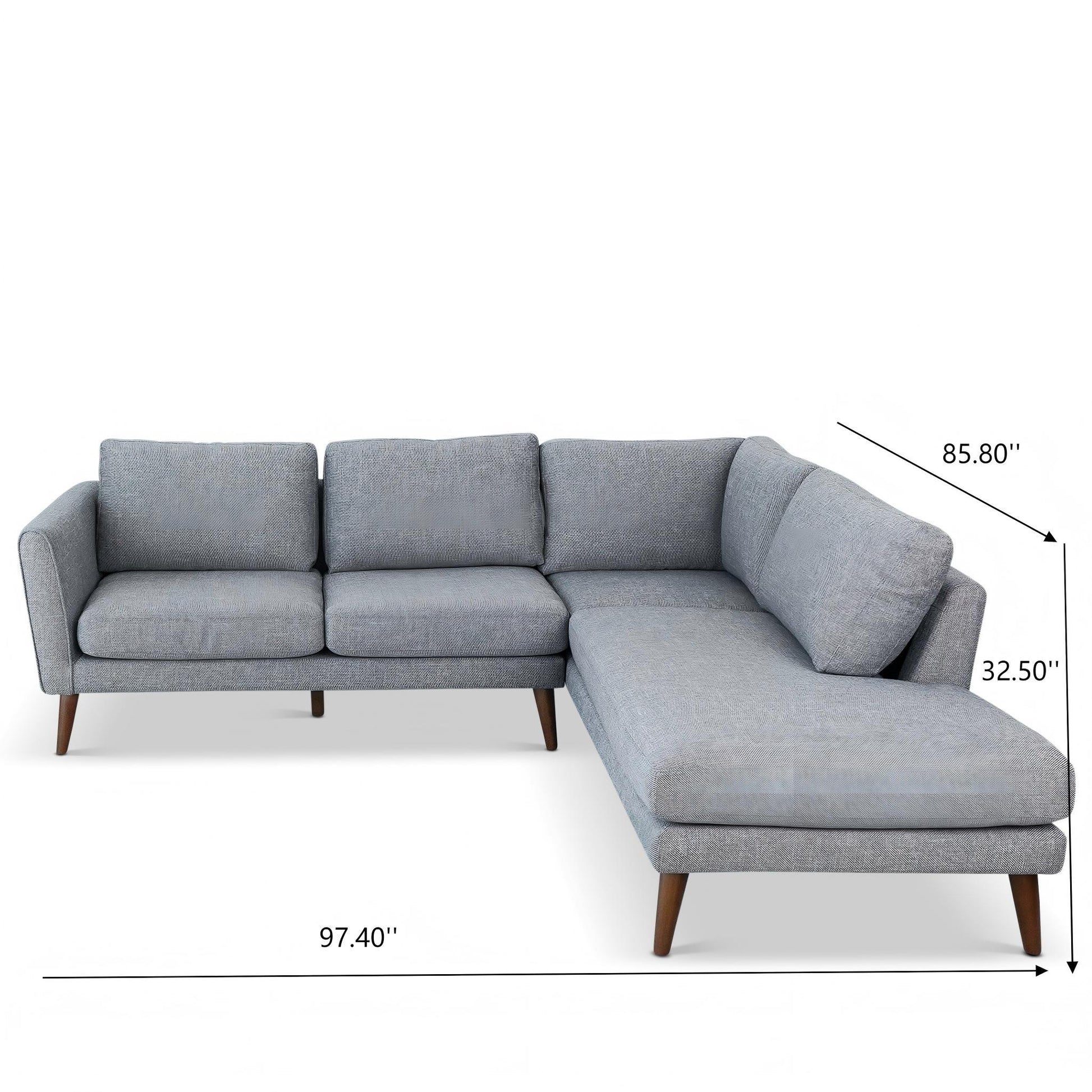 Benson sectional sofa with chaise by HouseOfZazla in gray fabric with wood legs on Tampa Home & Garden Store