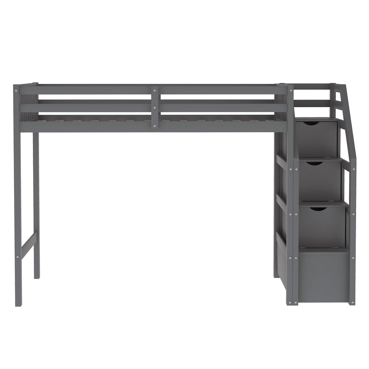 Loft Bed With Staircase And Storage gray metal frame with stairs and under-bed drawers on Tampa Home & Garden Store