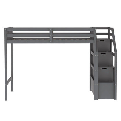 Loft Bed With Staircase And Storage gray metal frame with stairs and under-bed drawers on Tampa Home & Garden Store