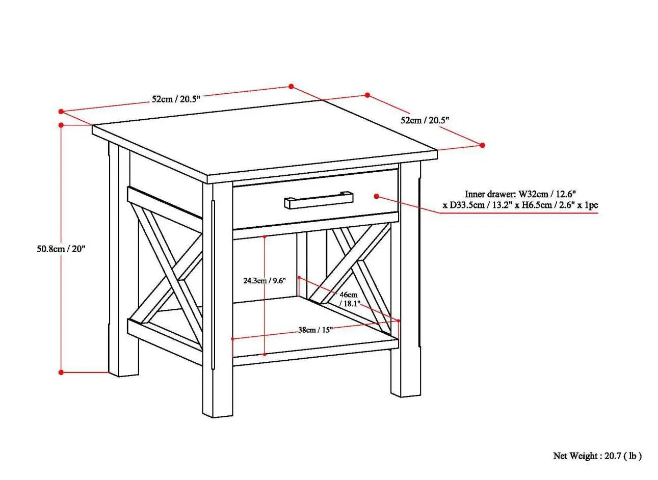 Kitchener Handcrafted Console Table with a single drawer and crisscross X-brace sides on Tampa Home & Garden Store