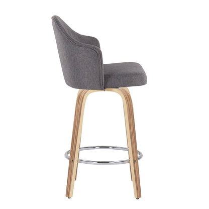 Ahoy gray mid-century modern counter stool set of 2 with upholstered fabric and curved back on Tampa Home & Garden Store