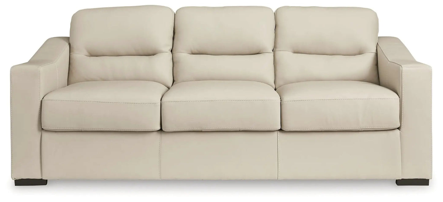 Treasure Trove almond leather sofa with 3-seat cushions and squared arms on Tampa Home & Garden Store