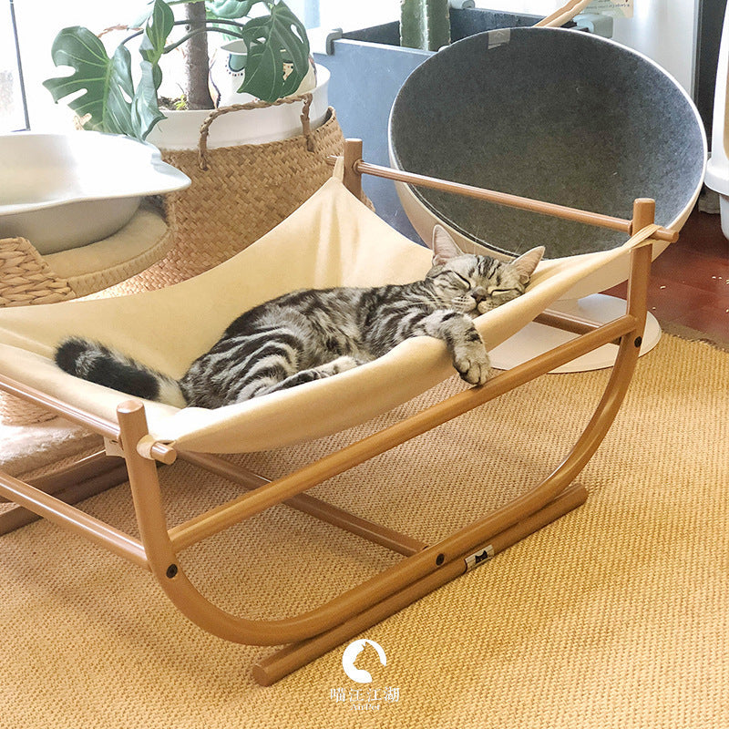 Iron Cat Hammock Pet Sofa Bed in beige fabric with wooden frame by Sell My Stuff on Tampa Home & Garden Store