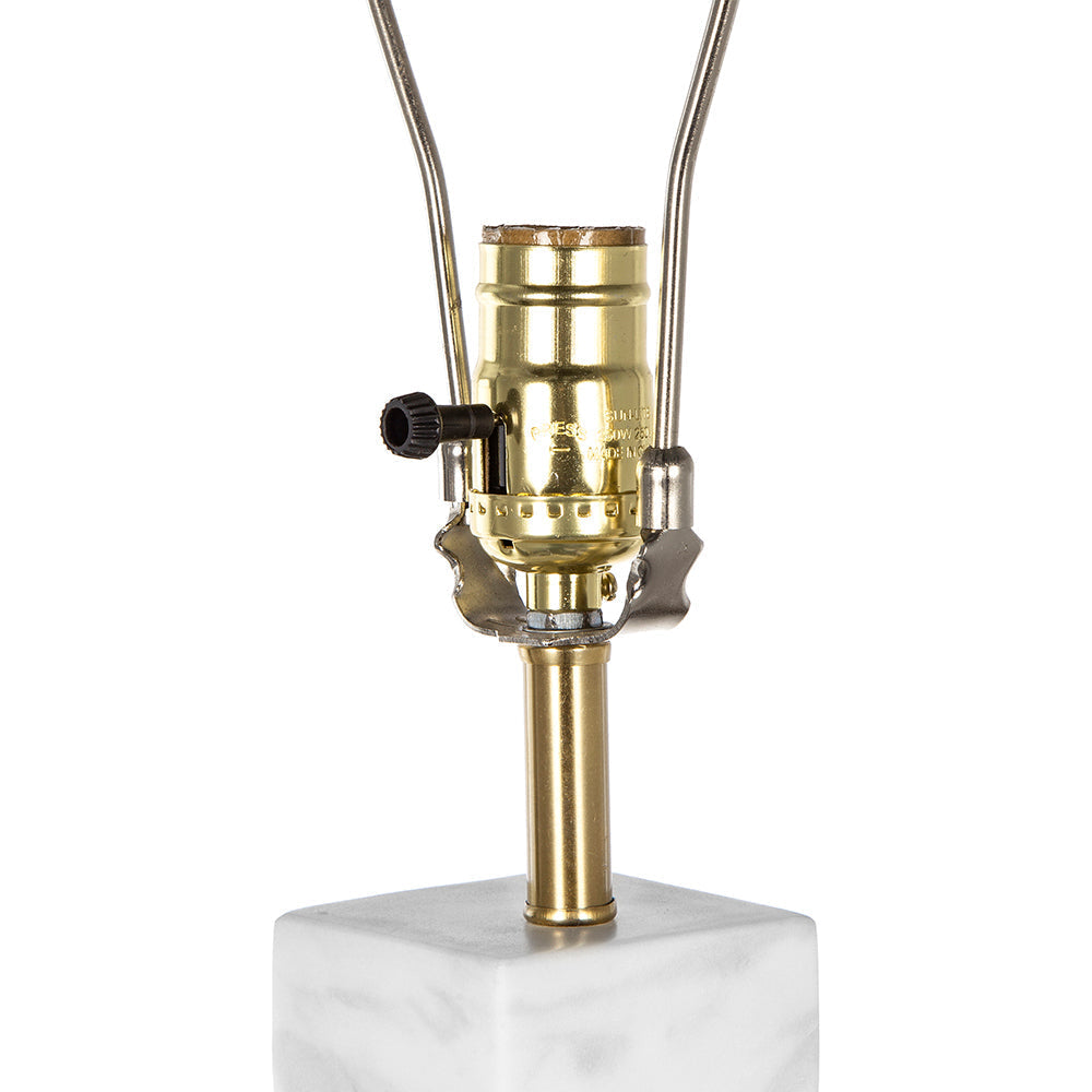 D15x30' Table Lamp with white marble base and brass frame, brass socket detail on Tampa Home & Garden Store