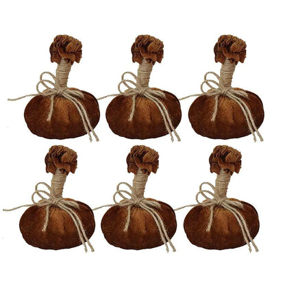 Pumpkin ornament set of 6 brown fabric pumpkins with twine ties Unique Piece Furniture on Tampa Home & Garden Store