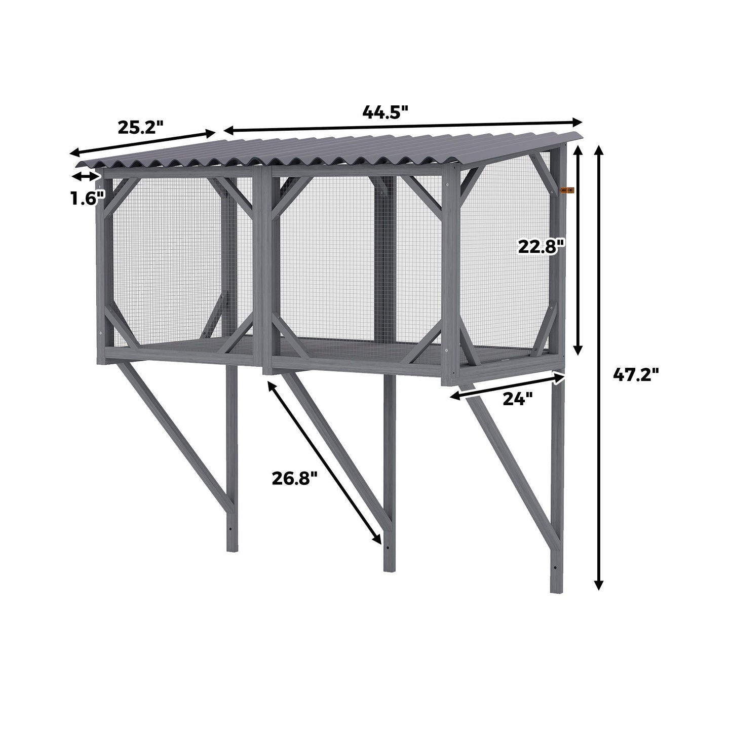Cat Window Box cage gray wood frame with wire mesh, roof HouseOfZazla 44.5x25.2x22.8 in on Tampa Home & Garden Store