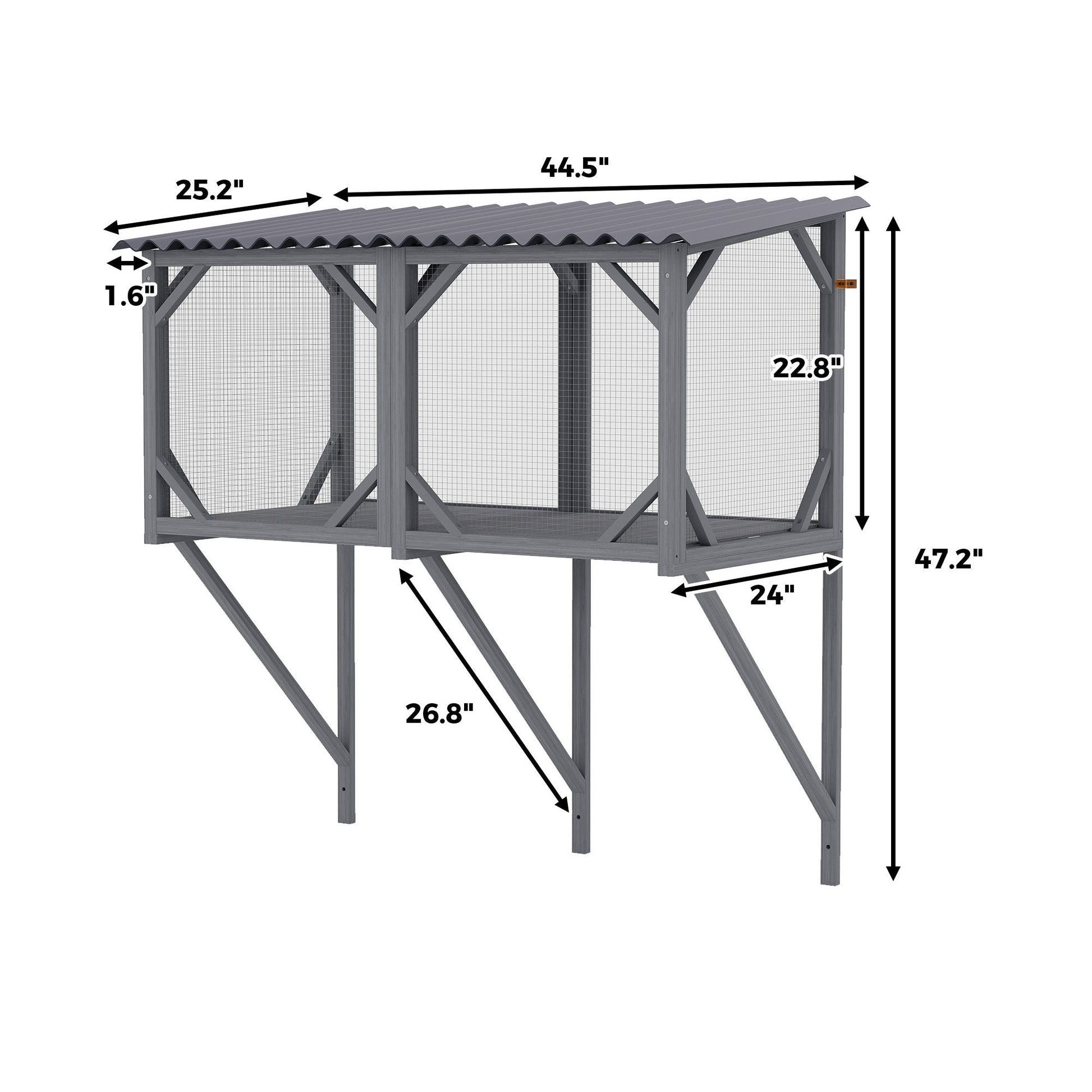 Cat Window Box cage gray wood frame with wire mesh, roof HouseOfZazla 44.5x25.2x22.8 in on Tampa Home & Garden Store