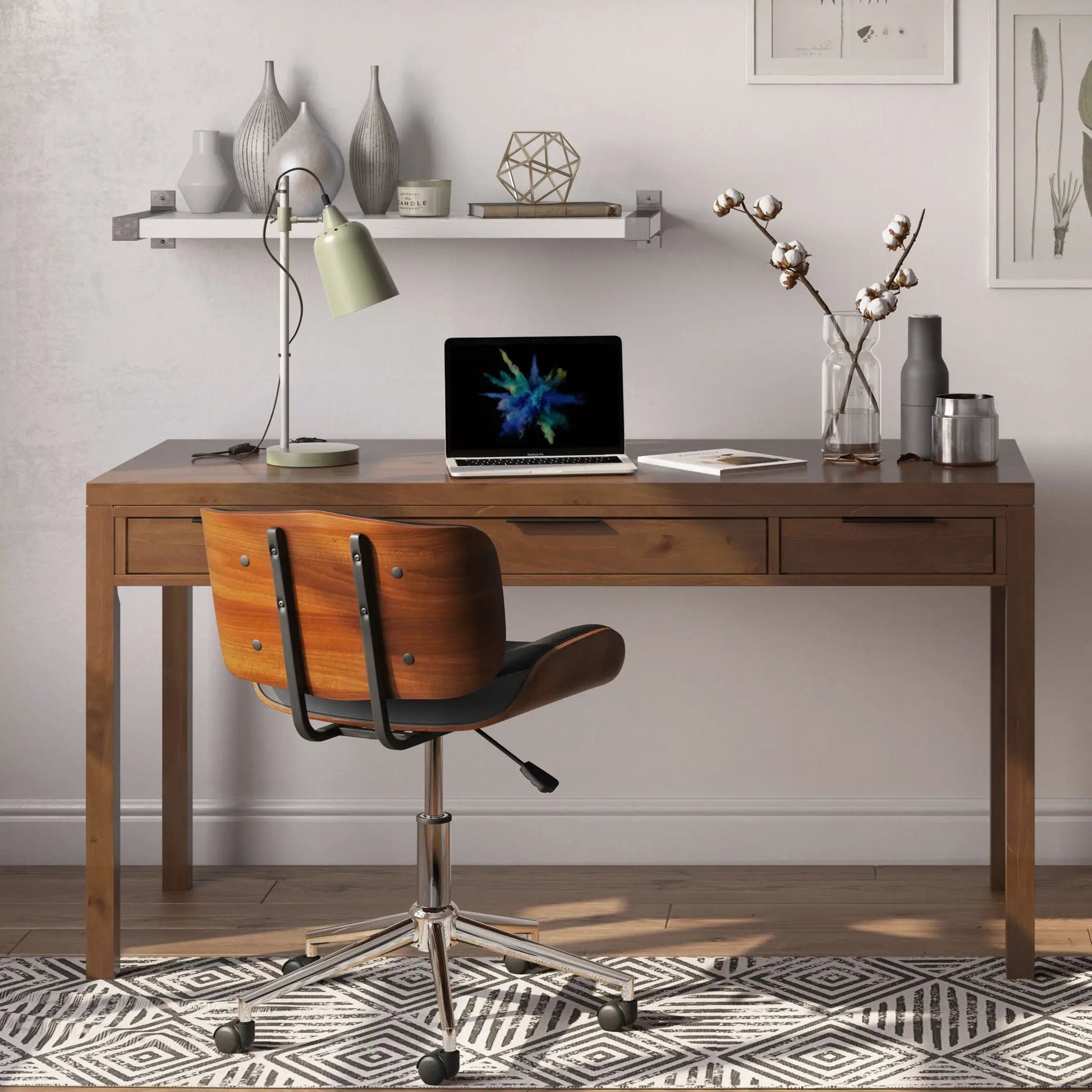 Hollander handcrafted desk by Unique Piece Furniture in wood with metal legs and laptop on Tampa Home & Garden Store