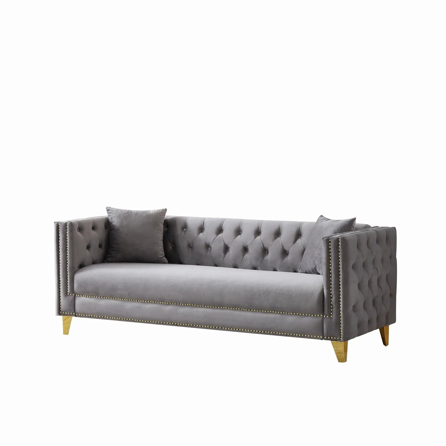 Deep Seat Sofa with Button Nailhead, gray leather, square arms by Unique Piece Furniture on Tampa Home & Garden Store