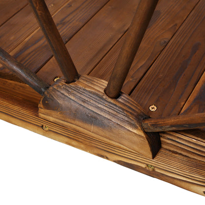 Wooden garden arc footbridge with brown finish and half-wheel railings on Tampa Home & Garden Store
