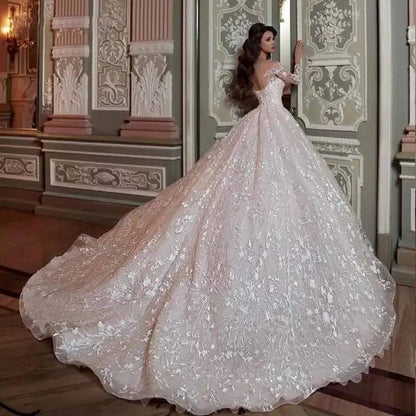 Wedding gown lace dress in pale blush with voluminous train by FLIPSTYLEZLLC on Tampa Home & Garden Store