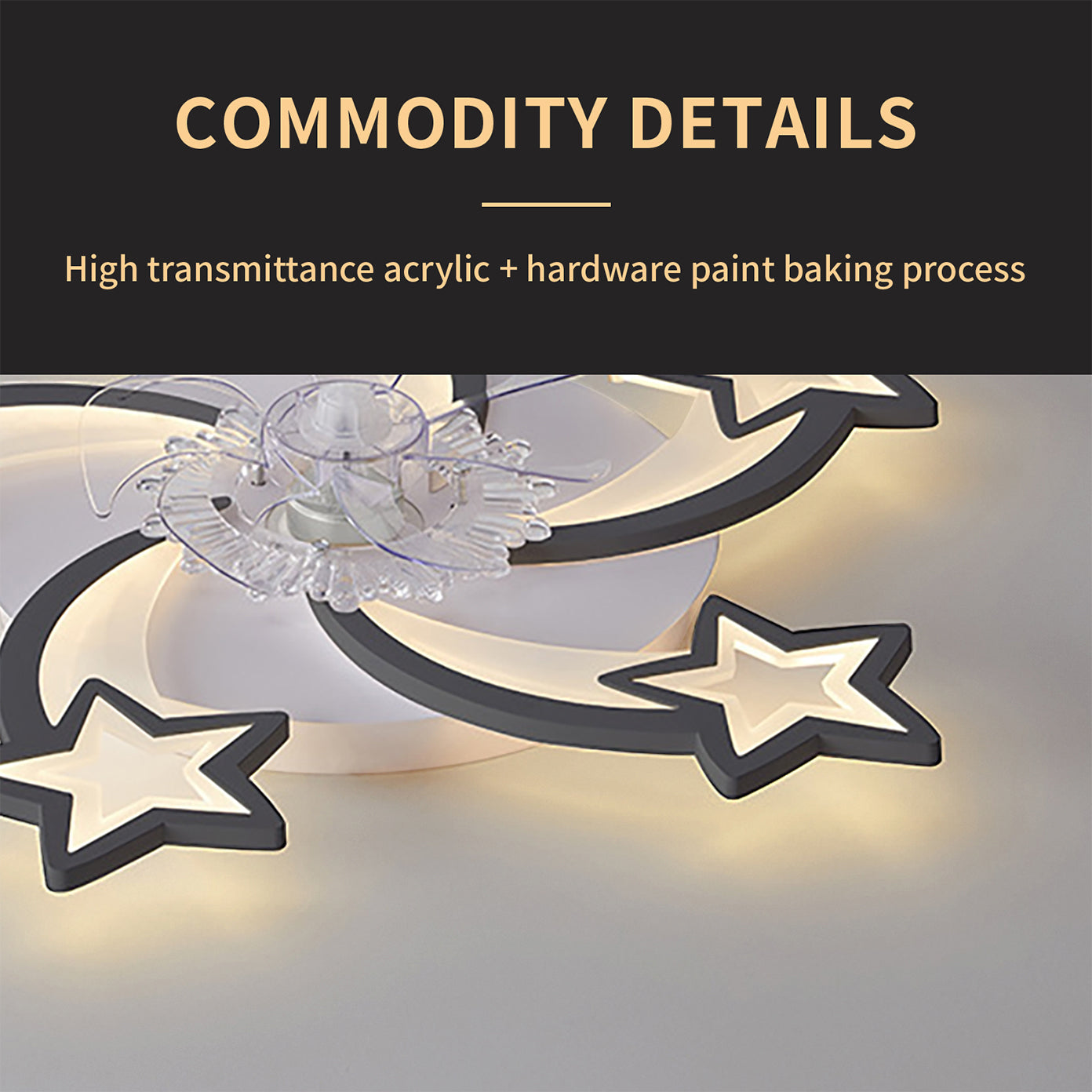 29in ceiling fan with lights remote dimmable LED acrylic halo ring star accents on Tampa Home & Garden Store