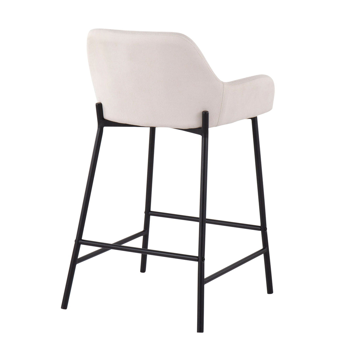 Industrial fixed-height counter stool set with beige upholstered seats and black metal legs set of 2 on Tampa Home & Garden Store