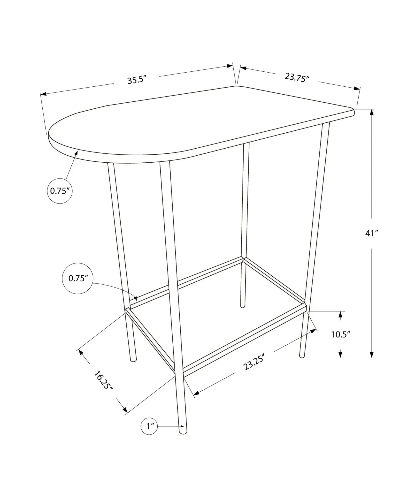 Home bar table Unique Piece Furniture, bar-height, small rectangular top blueprint drawing on Tampa Home & Garden Store