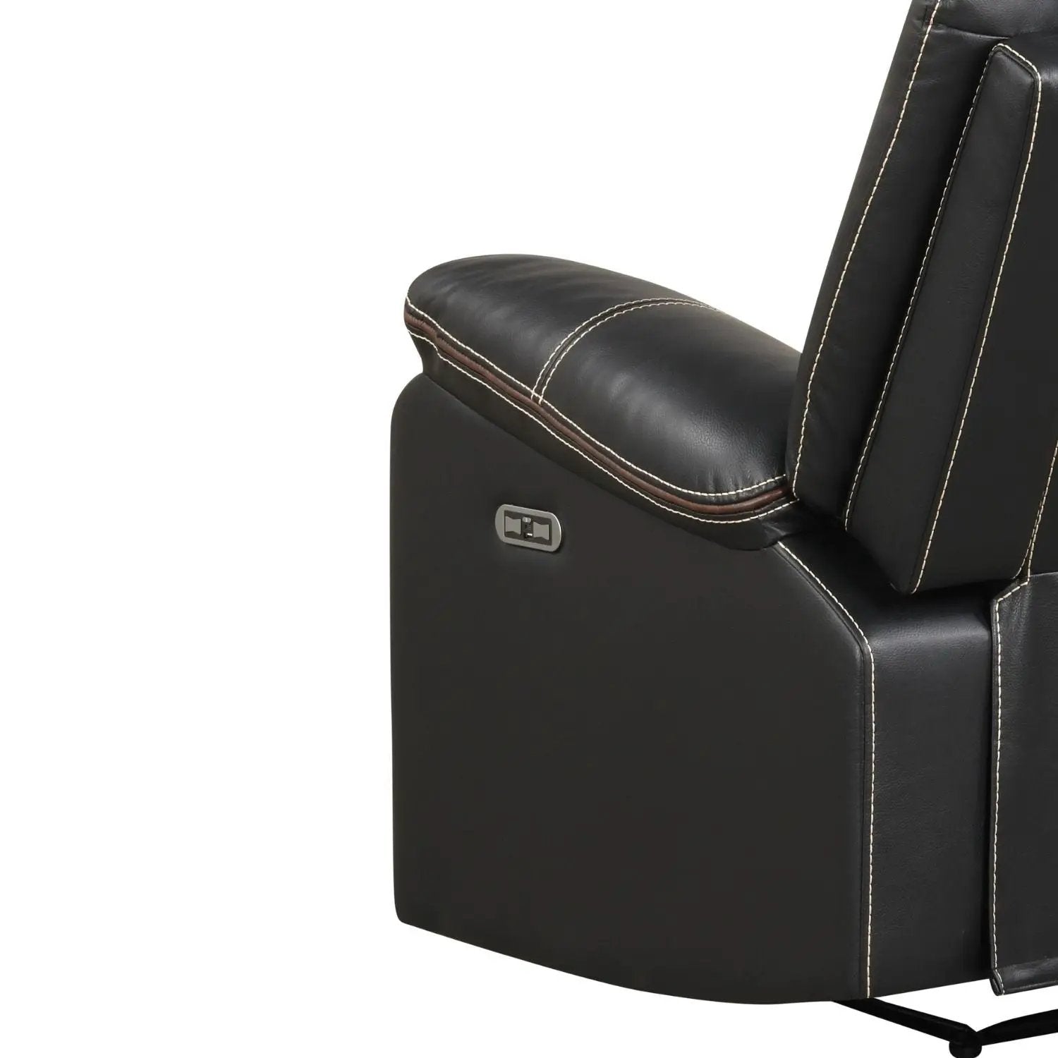 Challenger LED Power Recliner Chair, black leather with white stitching; side control on Tampa Home & Garden Store