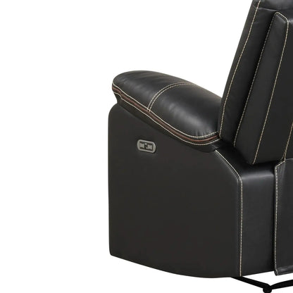 Challenger LED Power Recliner Chair, black leather with white stitching; side control on Tampa Home & Garden Store