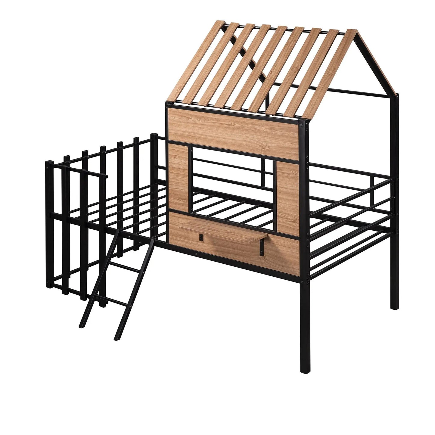 Loft Bed With Roof and Window Guardrail Ladder