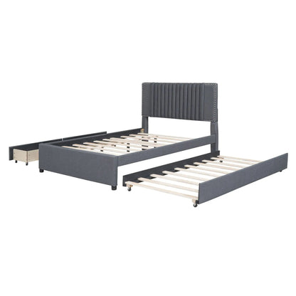 Upholstered Platform Bed With Drawers Headboard