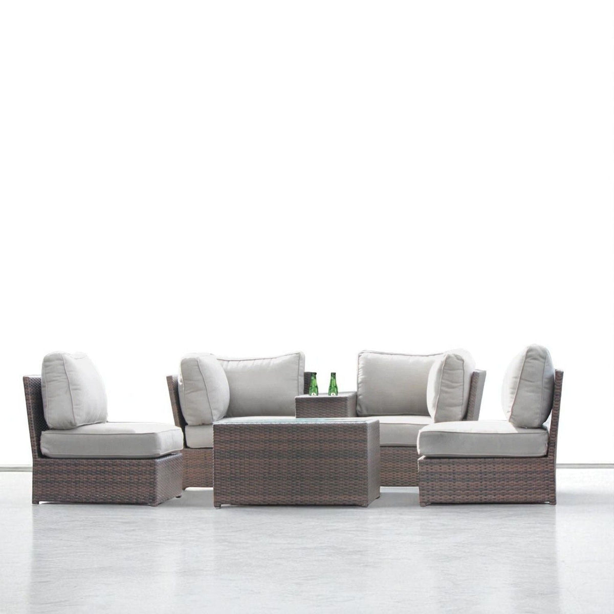 Comfortable Modern Patio Rattan Sectional Set With Cushions, 4-seat brown wicker on Tampa Home & Garden Store