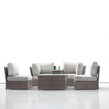 Comfortable Modern Patio Rattan Sectional Set With Cushions, 4-seat brown wicker on Tampa Home & Garden Store