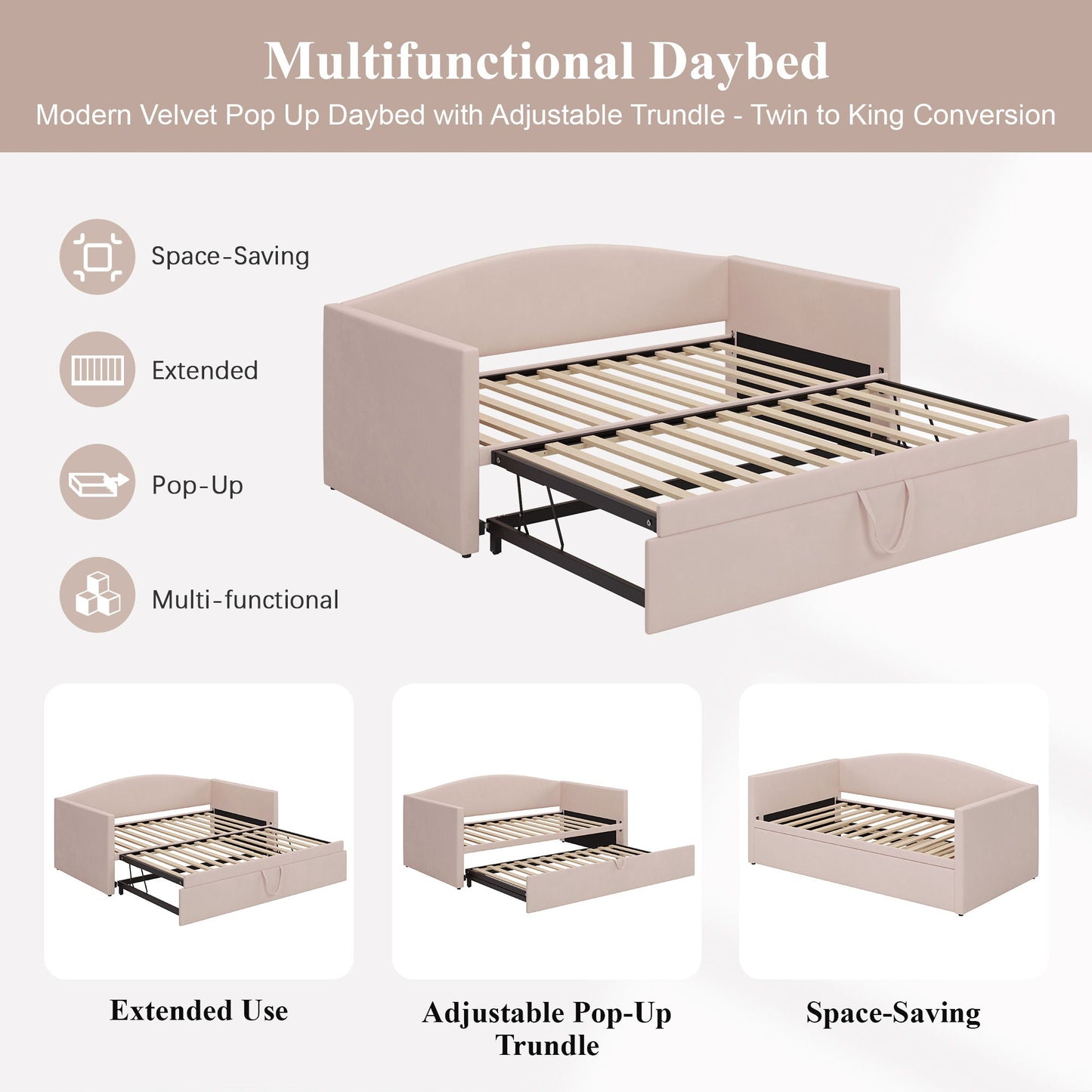 Upholstered Daybed with a Pop Up Trundle Sofa