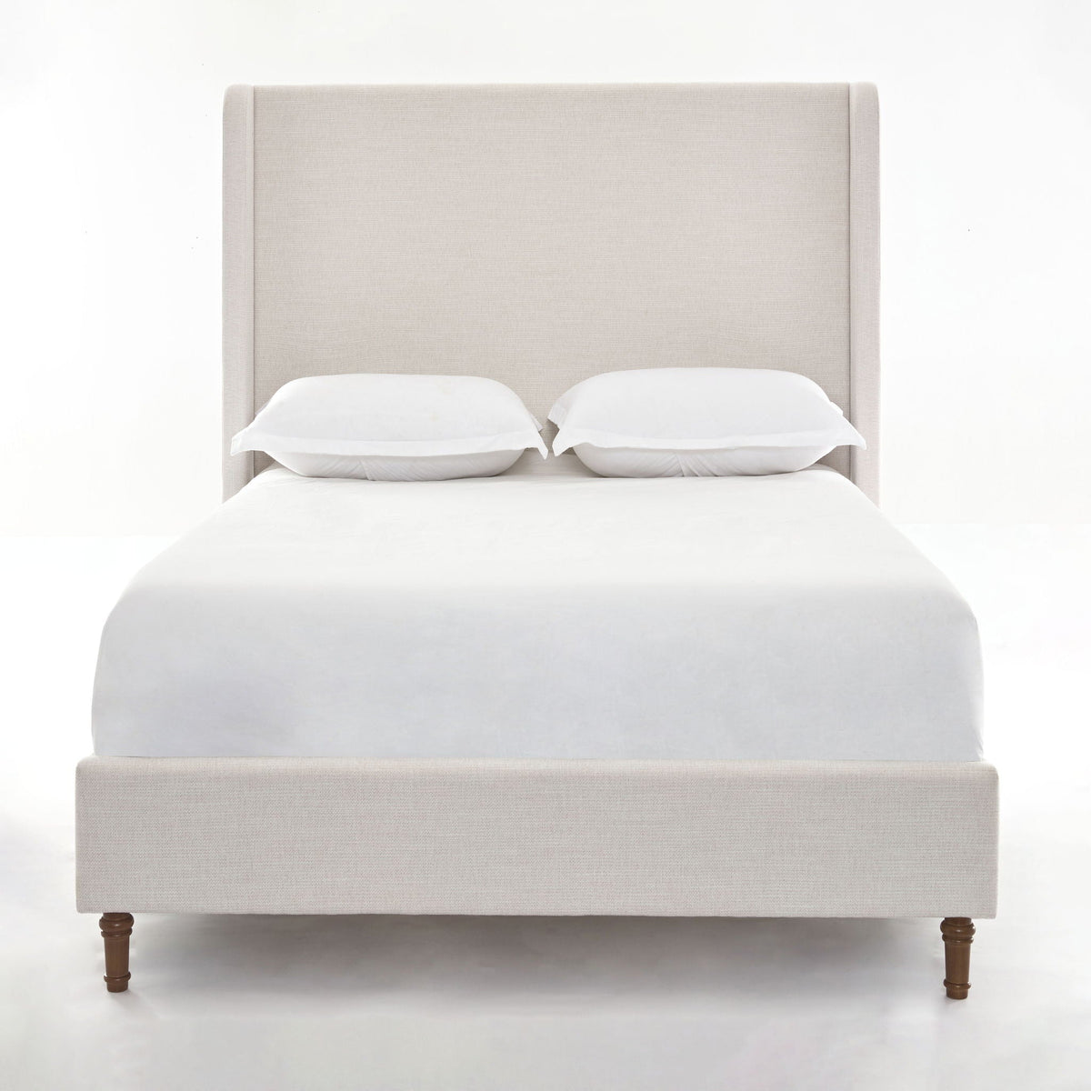 Harper tall upholstered bed with beige headboard and wooden legs HouseOfZazla on Tampa Home & Garden Store
