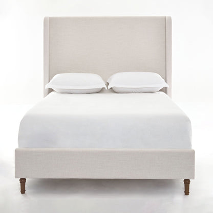 Harper tall upholstered bed with beige headboard and wooden legs HouseOfZazla on Tampa Home & Garden Store
