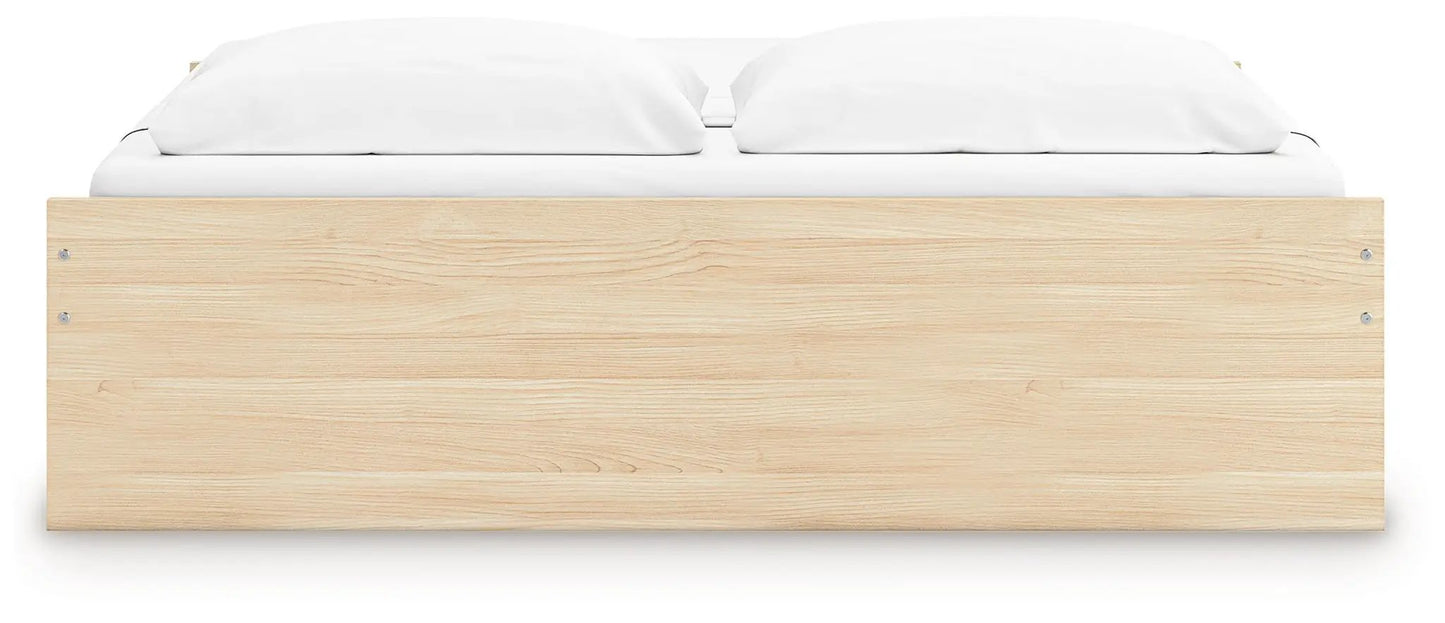 Onita platform bed natural wood finish with white bedding, storage bed on Tampa Home & Garden Store