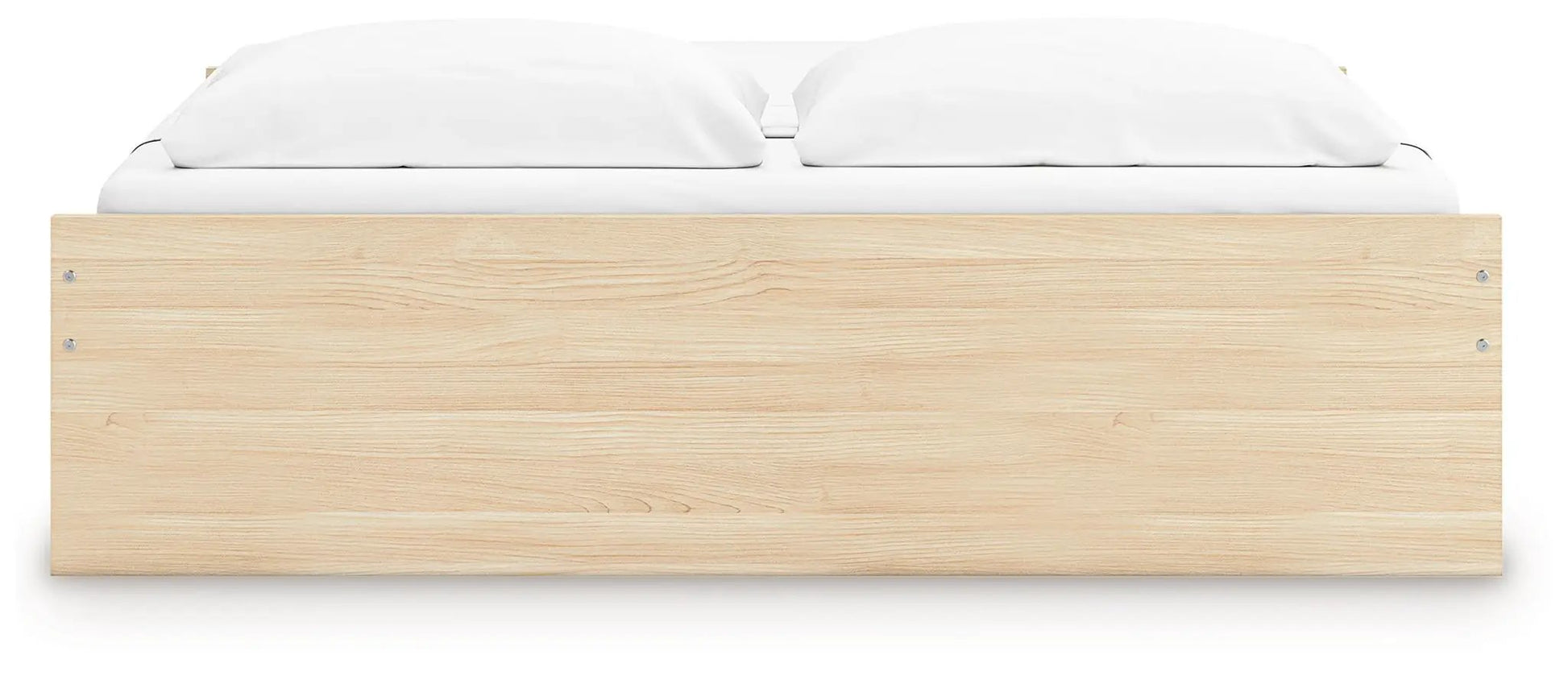 Onita platform bed natural wood finish with white bedding, storage bed on Tampa Home & Garden Store