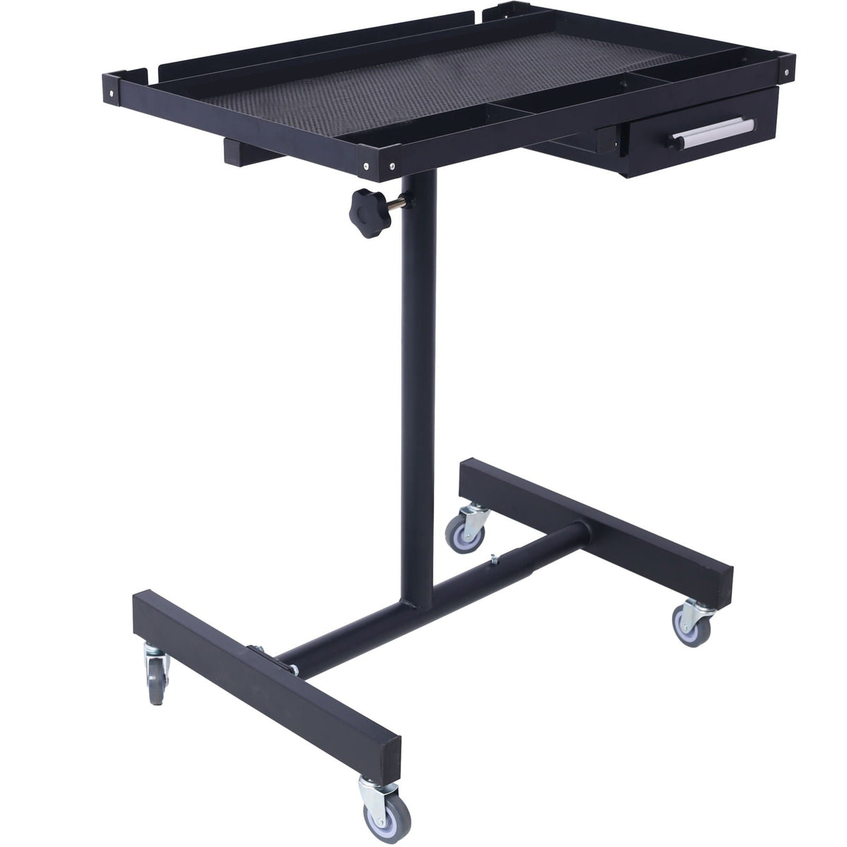 Adjustable Tear Down Work Table With Drawer black metal frame, caster wheels on Tampa Home & Garden Store