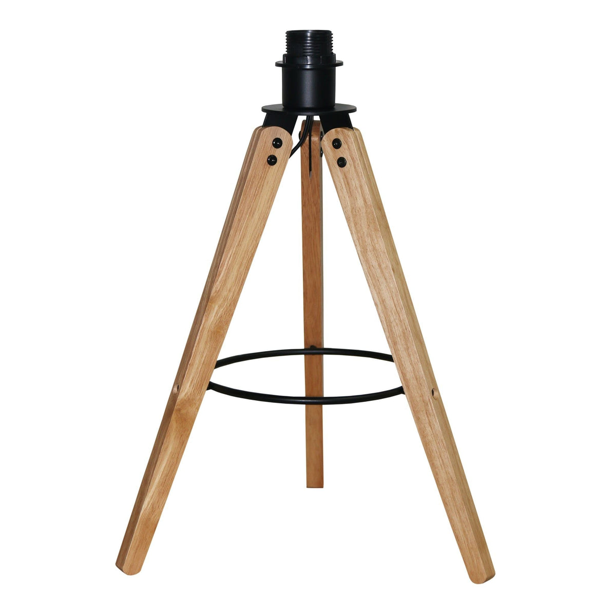 Decorative LED desk lamp with natural wood tripod legs and black socket hub on Tampa Home & Garden Store