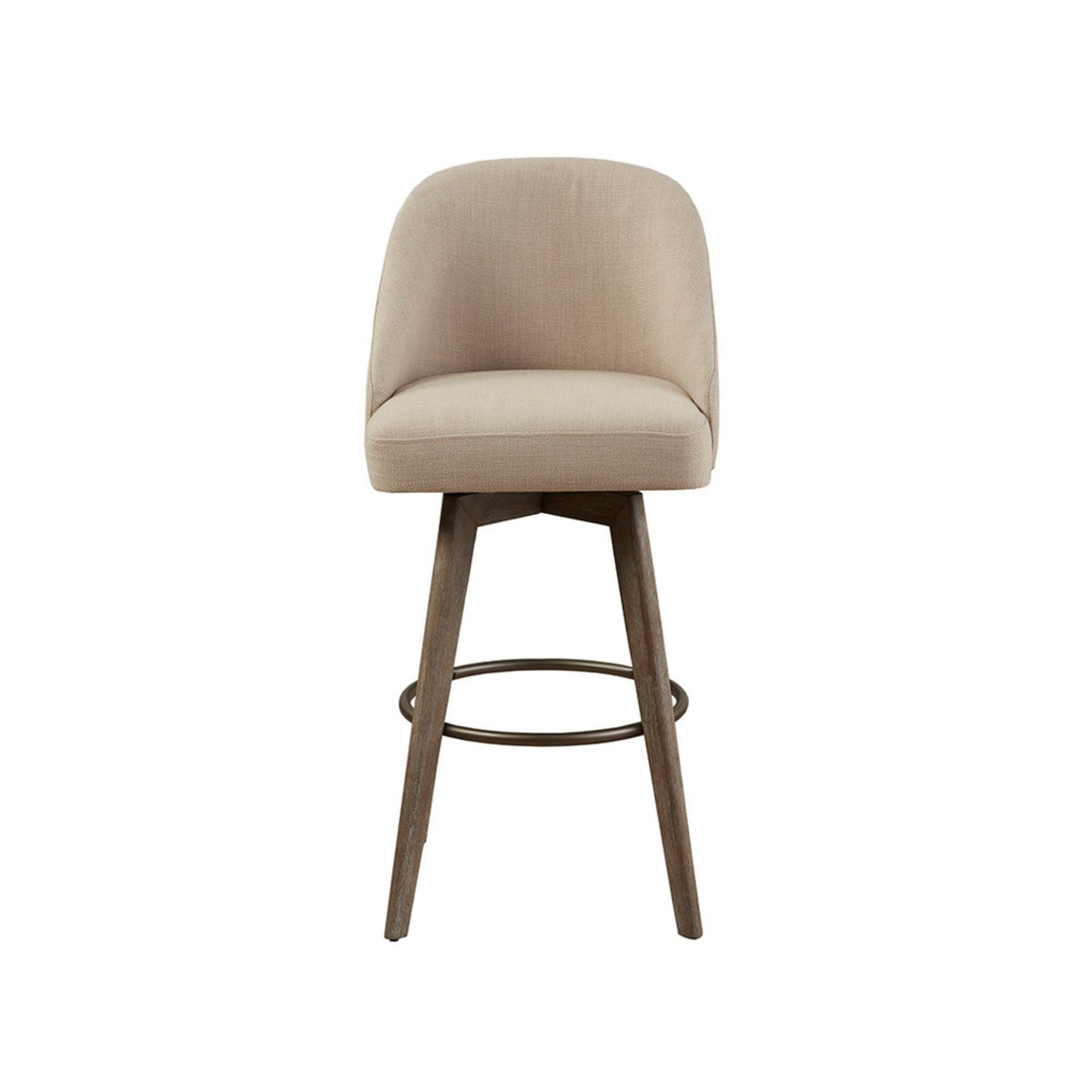 Bar stool with swivel sand fabric seat, 28–30 in, HouseOfZazla, wood legs and circular footrest on Tampa Home & Garden Store