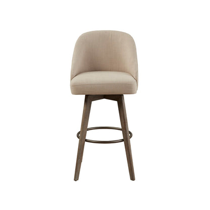 Bar stool with swivel sand fabric seat, 28–30 in, HouseOfZazla, wood legs and circular footrest on Tampa Home & Garden Store