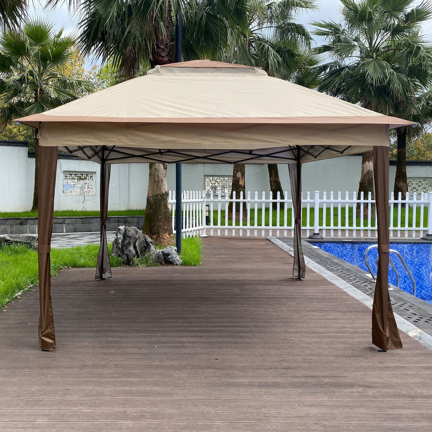 Outdoor Steel Gazebo With Mesh Nets and Canopy